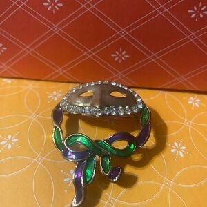 Mask Crystal-Trim Green & Purple Enamel Women's Brooch